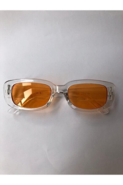 ModaLand Unisex Turuncu Kare Dikdörtgen Vintage Retro Güneş Gözlüğü