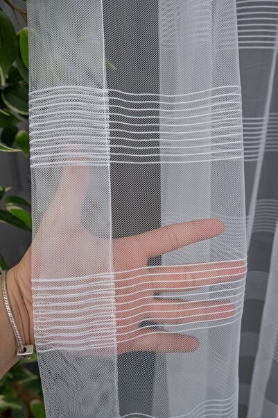 Esse Home Sport Pattern Banded White Plain Tulle Curtain, 400x250, Sparse Pleat, 1/2