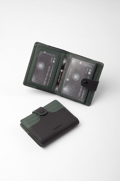 CENGİZ PAKEL Hakiki Deri Erkek Kartlık Siyah-yeşil-2481