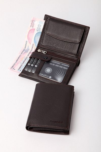 CENGİZ PAKEL Мъжки портфейл от естествена кожа, кафяв - 13689t