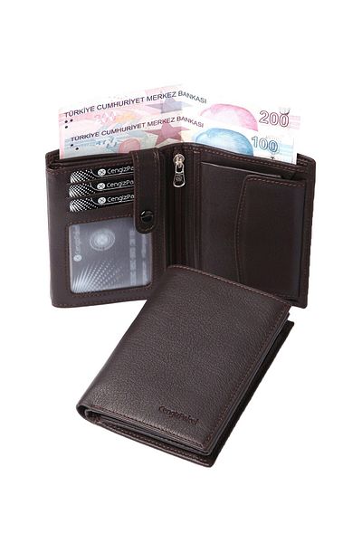 CENGİZ PAKEL Мъжки портфейл от естествена кожа, кафяв - 13689t