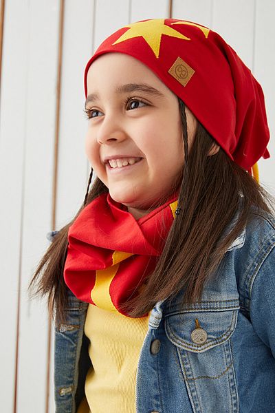 Babygiz Yellow Red Fanatic Beret Neck Collar Set Soft Double Layer Sports 100% Natural Cotton Combed Cotton