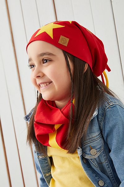 Babygiz Yellow Red Fanatic Beret Neck Collar Set Soft Double Layer Sports 100% Natural Cotton Combed Cotton
