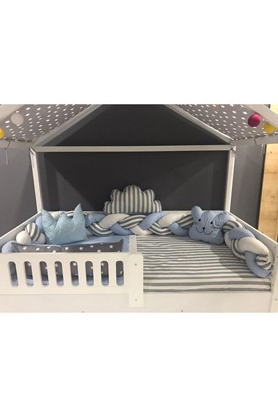 Mini Baby 3-Piece Braided Blue Montessori Baby Kids Sleeping Set 100x200