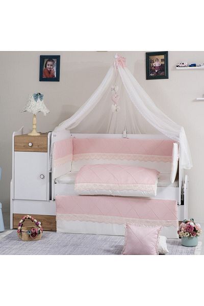 Mini Baby Pink Doddobebek Baby Sleeping Set - 10 Pieces Mosquito Net and Apparatus 80x130