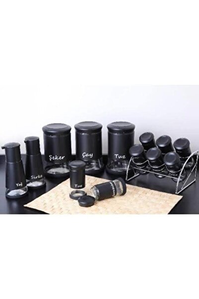 GÖNÜL PORSELEN Gönül 13 Parça Cam Baharat Seti Siyah