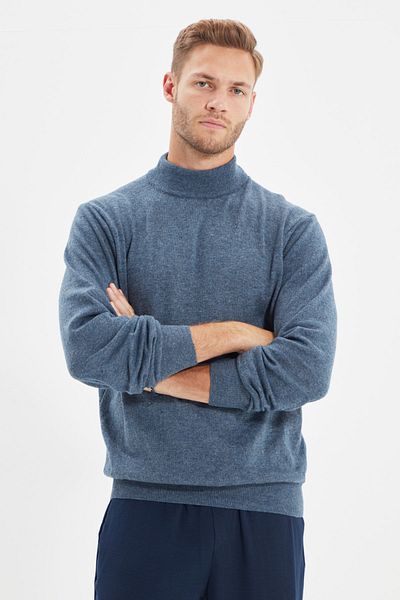 Trendyol Collection Πλεκτό πουλόβερ Indigo Slim Fit με μισό ζιβάγκο - TMNAW21KZ1595