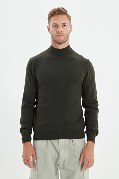 Trendyol Collection Трикотажний светр хакі Slim Fit Yunlu напівводолазка TMNAW21KZ1595