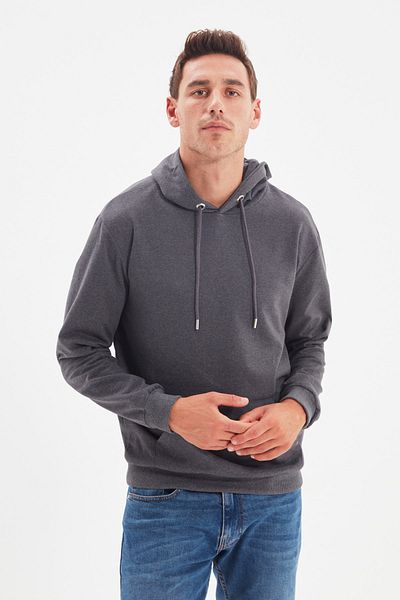 Trendyol Collection Anthrazitfarbenes, langärmliges Sweatshirt mit Kapuze und regulärem Schnitt TMNAW20SW0162