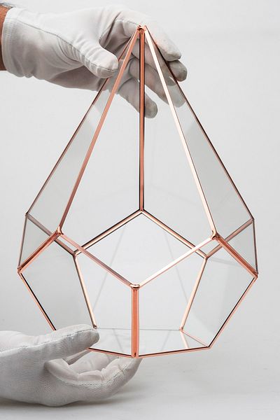 El Crea Designs 31x22x22cm Copper Rose Gold Chocolate Box Geometric Terrarium Prism Glass Jar Engagement Table Presentation
