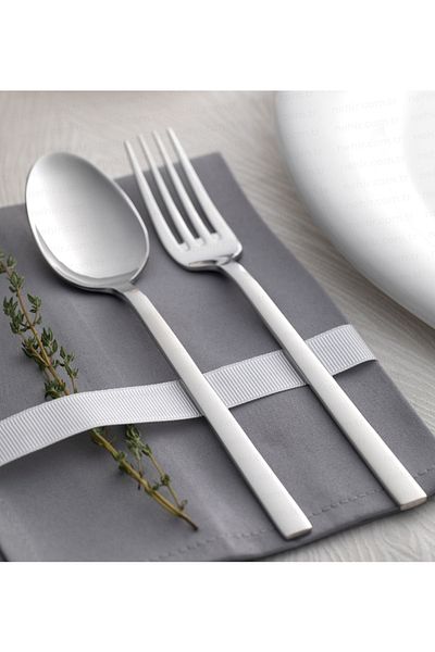 Nehir Dalyan Plain Shiny Knifeless Cutlery Set with Serving Set 66 Pieces for 12 People