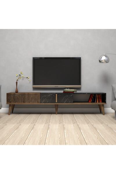 Variant Mobilya Milan Alt Tv Ünitesi - Ceviz / Siyah Mermer