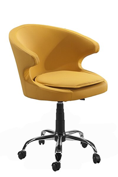 SANDİNO Koket - Hardal, Suni Deri, Metal Ayaklı Ofis Çalışma Sandalyesi