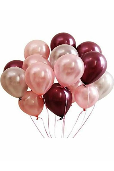 TATLI GÜNLER 50 Adet Rose Gold- Gümüş - Bordo Metalik Balon 3'lü Renk - 12 Inç