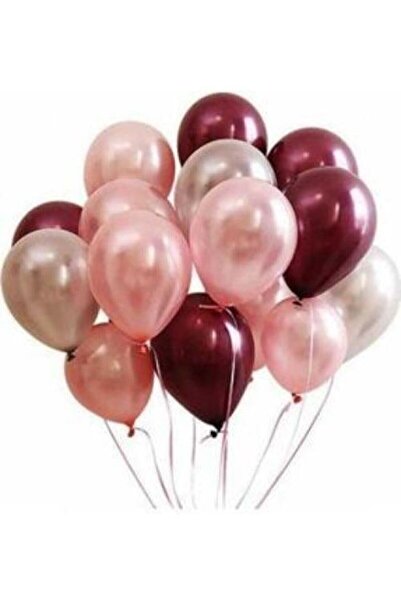TATLI GÜNLER 50 Adet Rose Gold- Gümüş - Bordo Metalik Balon 3'lü Renk - 12 Inç