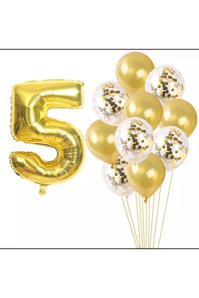 TATLI GÜNLER 5 Yaş Gold Konfetili Şeffaf Balon Seti