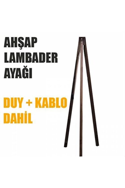 Modamonline Lambader Ayağı Tripod Ayak Ahşap Abajur Ayağı Üçlü Ahşap Ayak Tesisat Dahil Kahverengi 1660