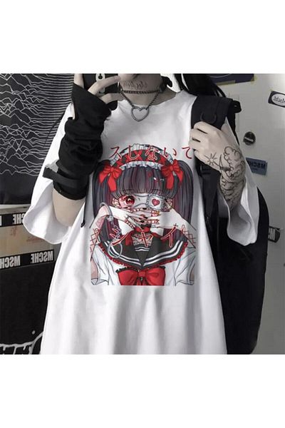 Köstebek Alhemengelir - Anime Girl Loli Goth White (unisex) T-shirt
