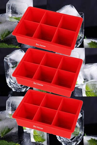 Silicone Large Size 6-Piece Ice Mold Red 3 Pieces