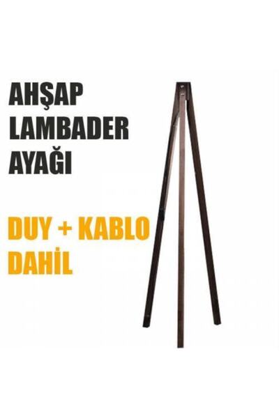 Modamonline Abajur Ayağı Ahşap Ayak Üçlü Lambader Ayağı Tesisatlı Tripod Kahv...