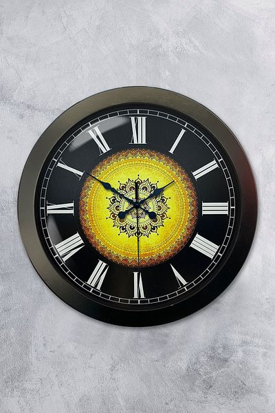 Kasva Concept Gift 36 cm Black Metal Ottoman Pattern Wall Clock