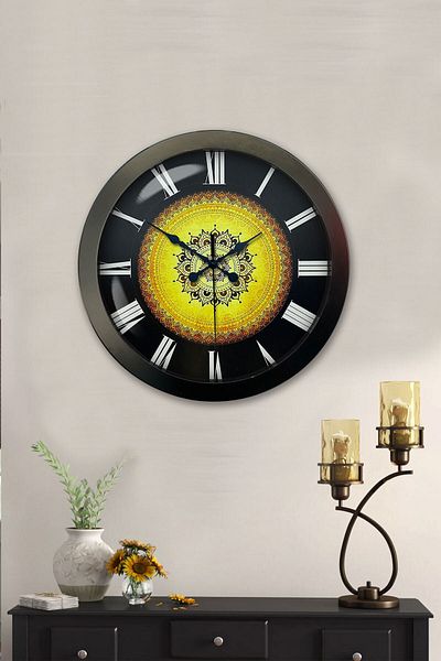 Kasva Concept Gift 36 cm Black Metal Ottoman Pattern Wall Clock