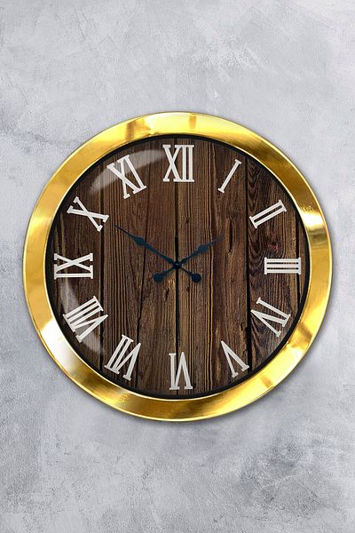 Kasva Concept Gift 36 cm Gold Metal Wood Wall Clock