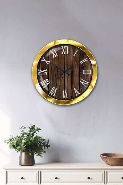 Kasva Concept Gift 36 cm Gold Metal Wood Wall Clock
