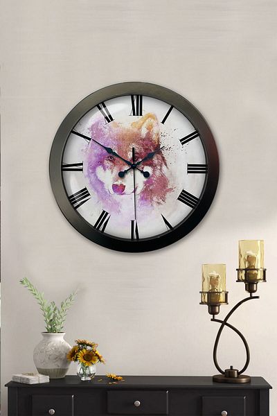 Kasva Concept Gift 36 cm Black Metal Wolf Wall Clock