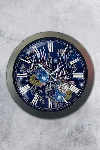Kasva Concept Gift 36 cm Chrome Metal Blue Water Wall Clock