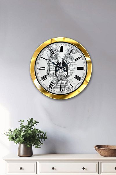 Kasva Concept Gift 36 cm Gold Metal Train Wall Clock