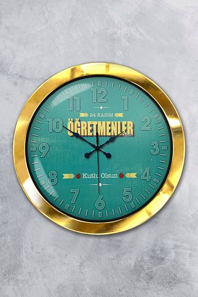 Kasva Concept Gift 36 cm Gold Metal Teacher's Day Wall Clock