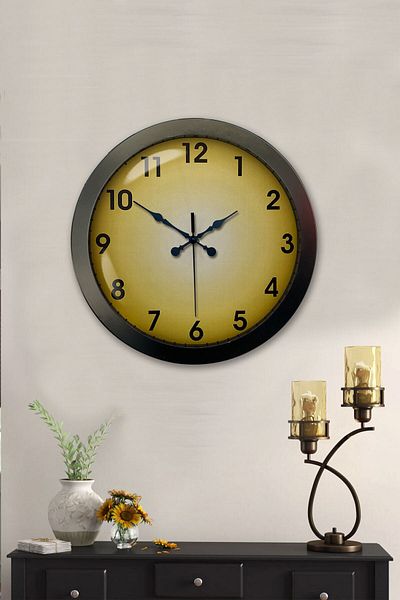Kasva Concept Gift 36 cm Black Metal Yellow Wall Clock