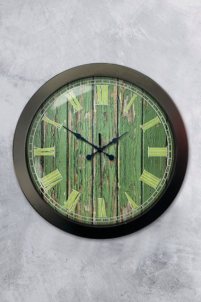 Kasva Concept Gift 36 cm Black Metal Green Pattern Wall Clock