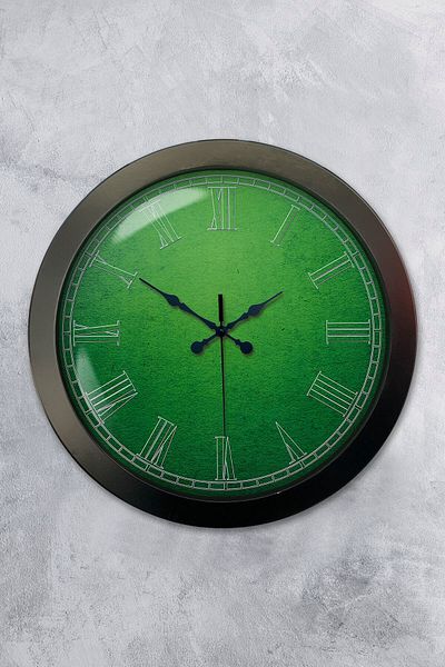 Kasva Concept Gift 36 Cm Black Metal Green Wall Clock