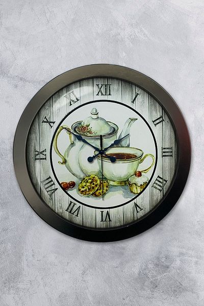 Platin Saat Ceas de Perete Bucătărie Ceainic Metal Negru 36 Cm