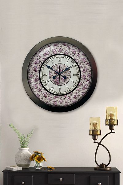 Kasva Concept 36 cm Black Metal Purple Flower Wall Clock