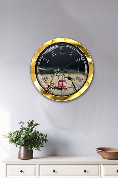 Kasva Concept Δώρο 36 εκ. Χρυσό Μεταλλικό Ρολόι Τοίχου Tosbağa