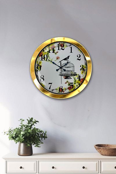Kasva Concept Gift 36 cm Gold Metal Bird Wall Clock
