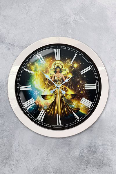 Kasva Concept Gift 36 cm White Metal Libra Sign Wall Clock