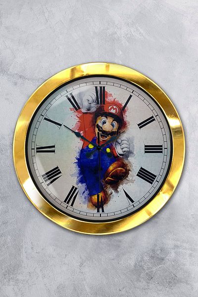 Kasva Concept Gift 36 cm Gold Metal Mario Wall Clock