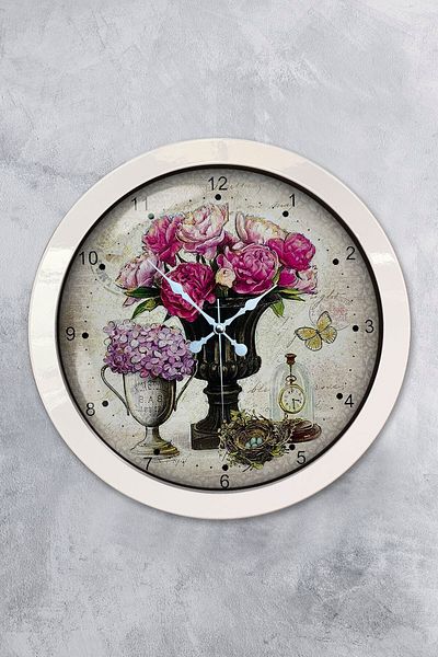 Kasva Concept Gift 36 cm White Metal Pink Flower Wall Clock