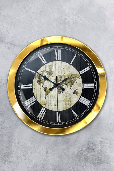 Kasva Concept Gift 36 cm Gold Metal World Maps Wall Clock