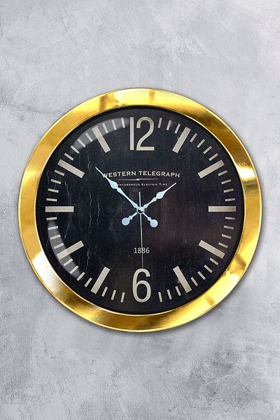 Kasva Concept Δώρο 36 εκ. Χρυσό Μεταλλικό Ρολόι Τοίχου Τηλεγράφου