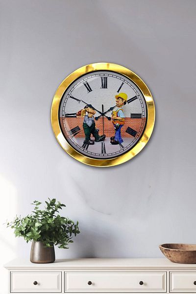 Kasva Concept Gift 36 cm Gold Metal Construction Wall Clock