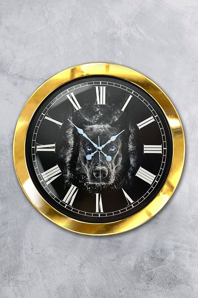 Kasva Concept Gift 36 cm Gold Metal Dog Wall Clock