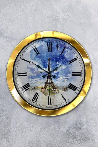 Kasva Concept Gift 36 cm Gold Metal Eiffel Tower Wall Clock