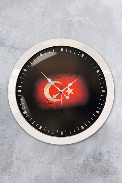 Kasva Concept 36 cm White Metal Turkish Flag Wall Clock