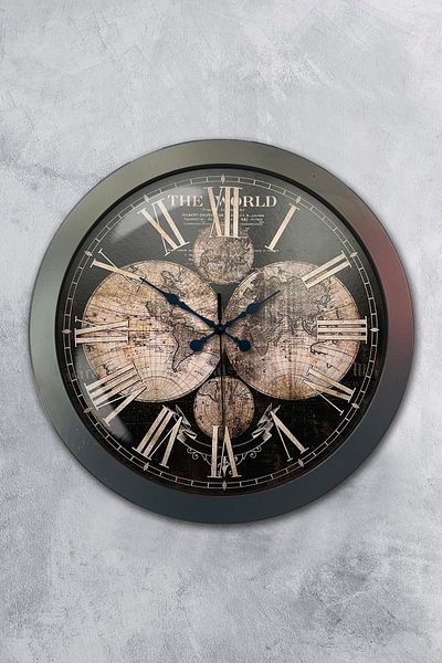 Kasva Concept 36 cm Black Metal World Map Wall Clock