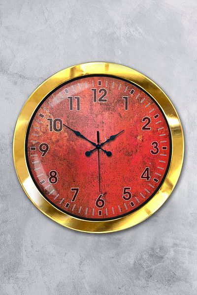 Kasva Concept Gift 36 cm Gold Metal Retro Red Wall Clock